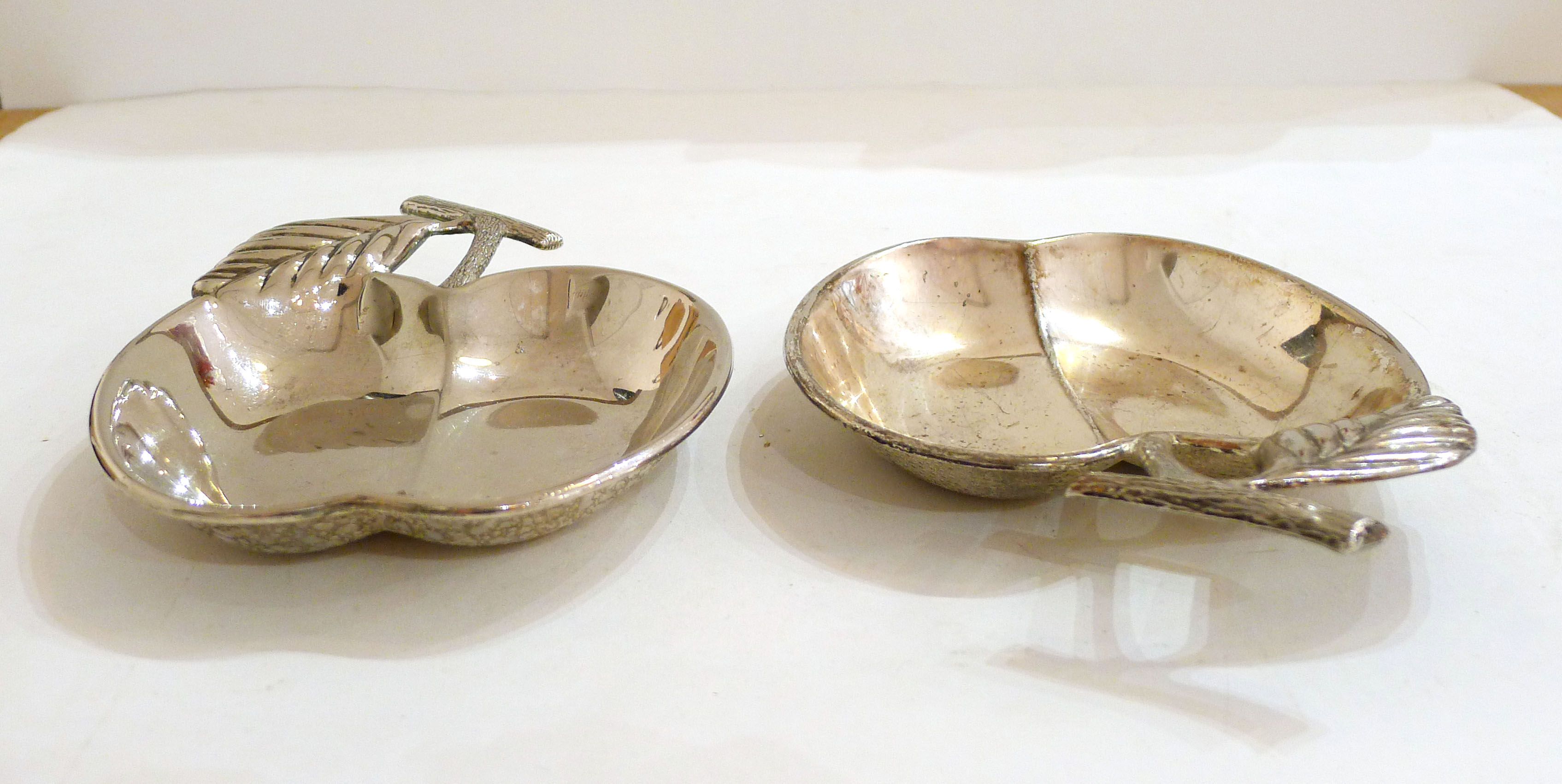 Pair of chrome metal apple cups
