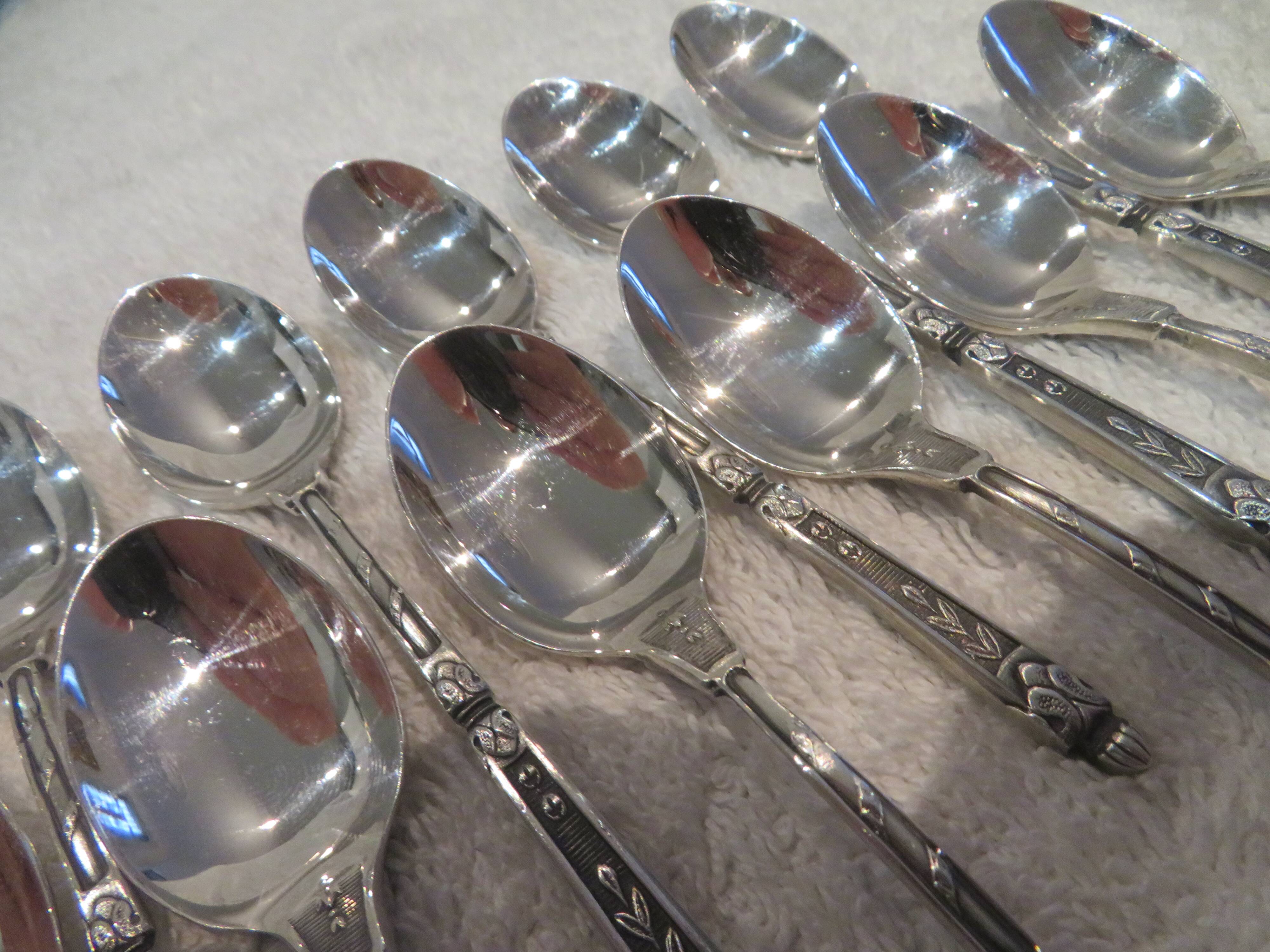 12 silver-plated mocha spoons with goldsmith Manulor Russian handle 10.6cm