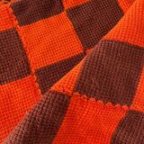 Vintage hand-knitted wool vichy blanket 110x88.