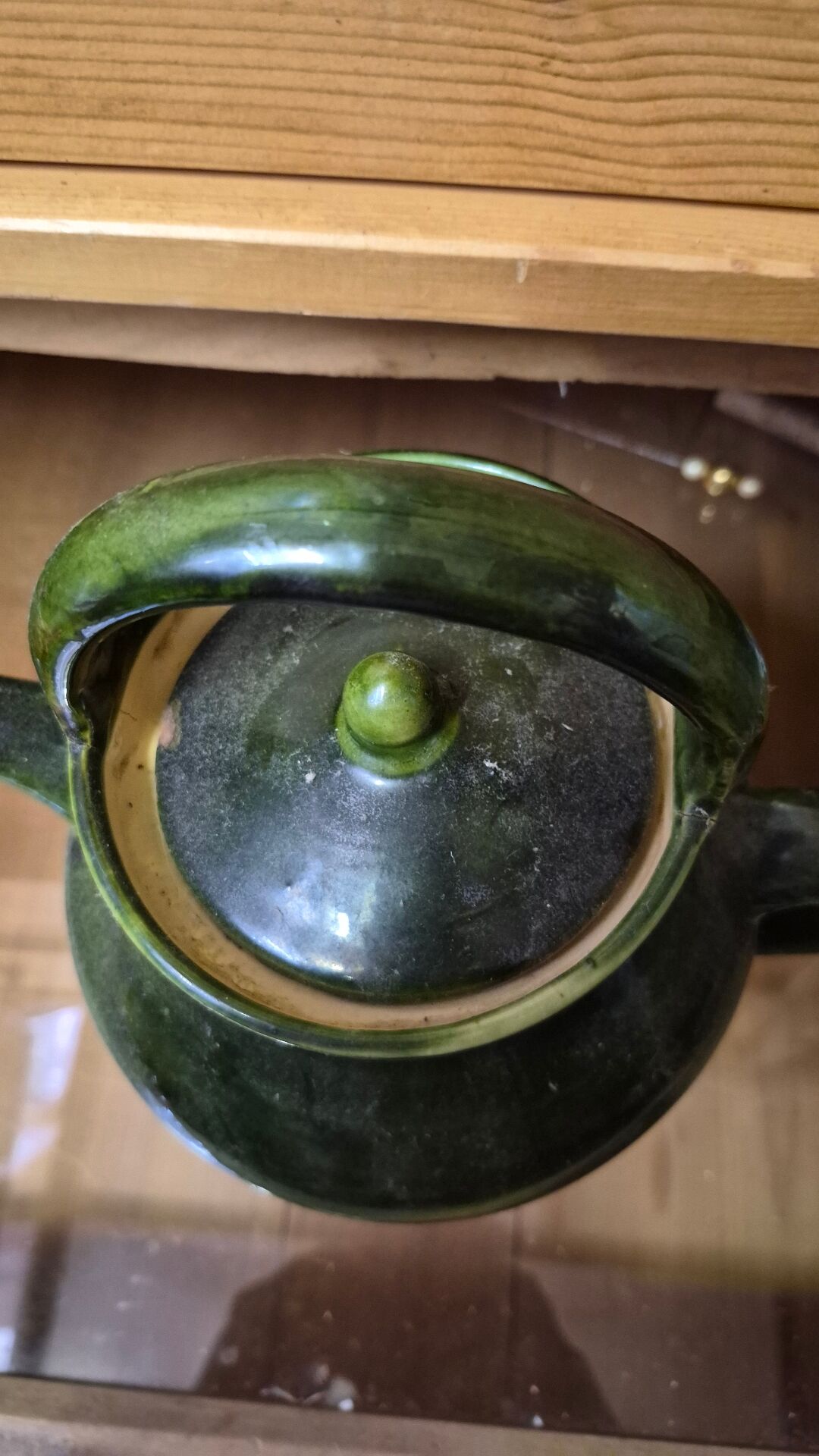 Old green glazed earthenware goat, pottery from Savoie, Broc Verseu.