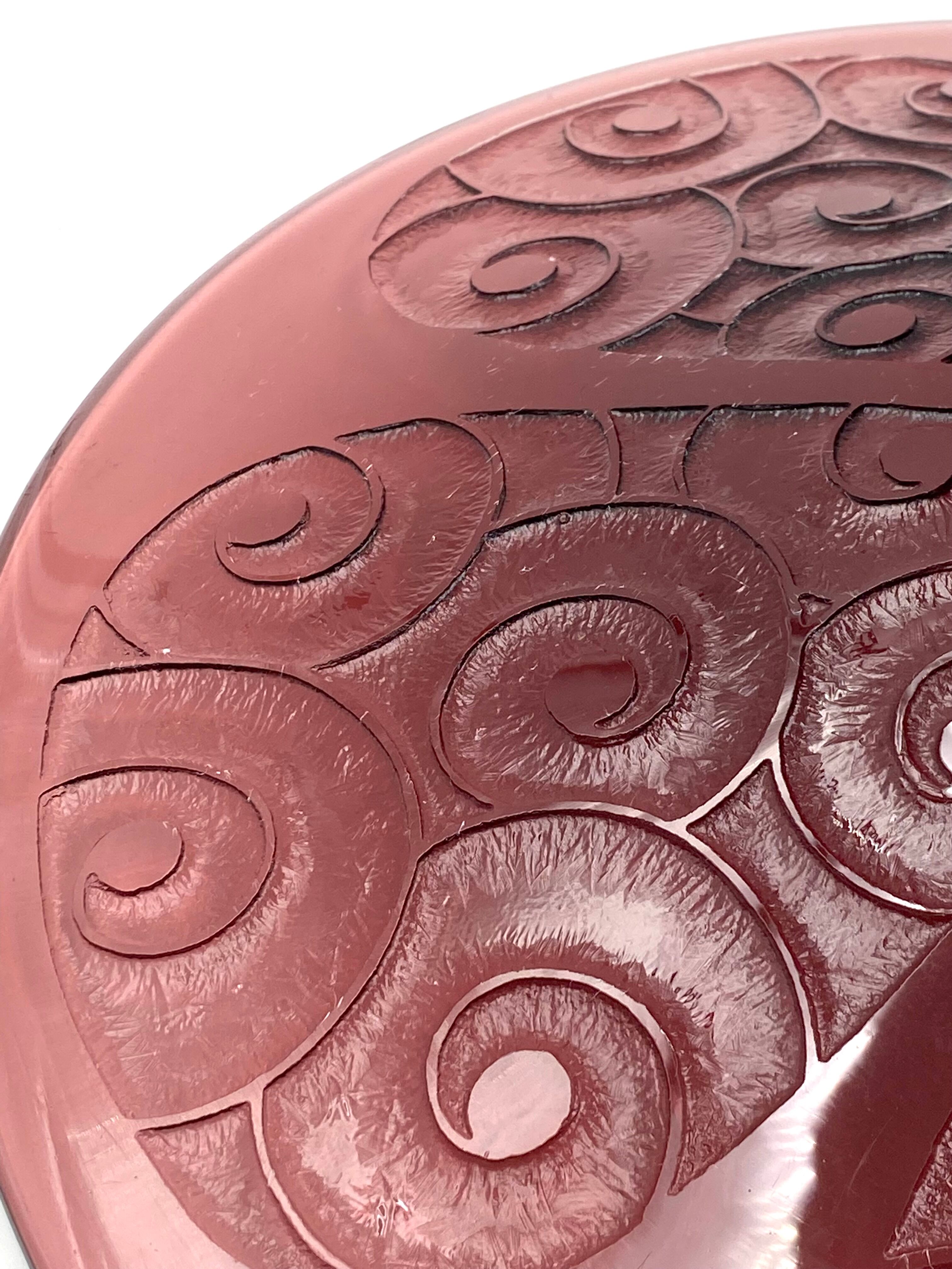 Art deco violet glass centerpiece, Le Verre Francais, Charles Schneider, France, 1930s