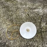 Old industrial black and white vintage enameled sheet metal pendant light