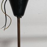 Teak, brass and opaline pendant light, Italy 1960