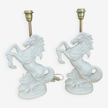 Pair of white horse lamps