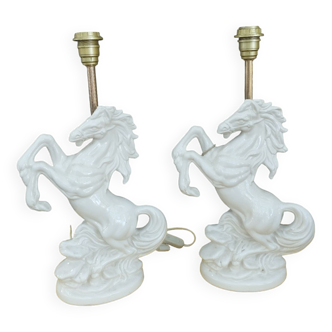 Pair of white horse lamps
