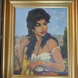 Painting 1950 signed bohemian portrait