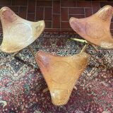 Vintage Mexican tripod stools in bamboo and leather.