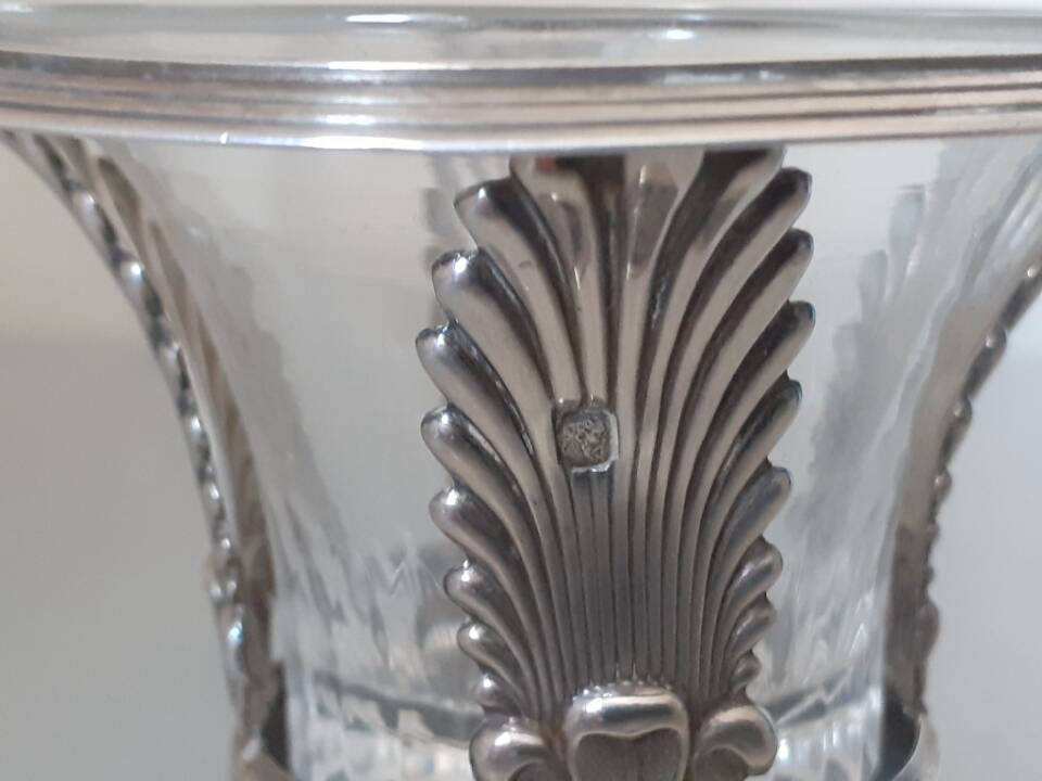 Pair of solid silver and crystal salt cellars