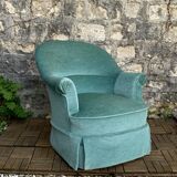 Paire de fauteuils crapaud velours vert d’eau 1970