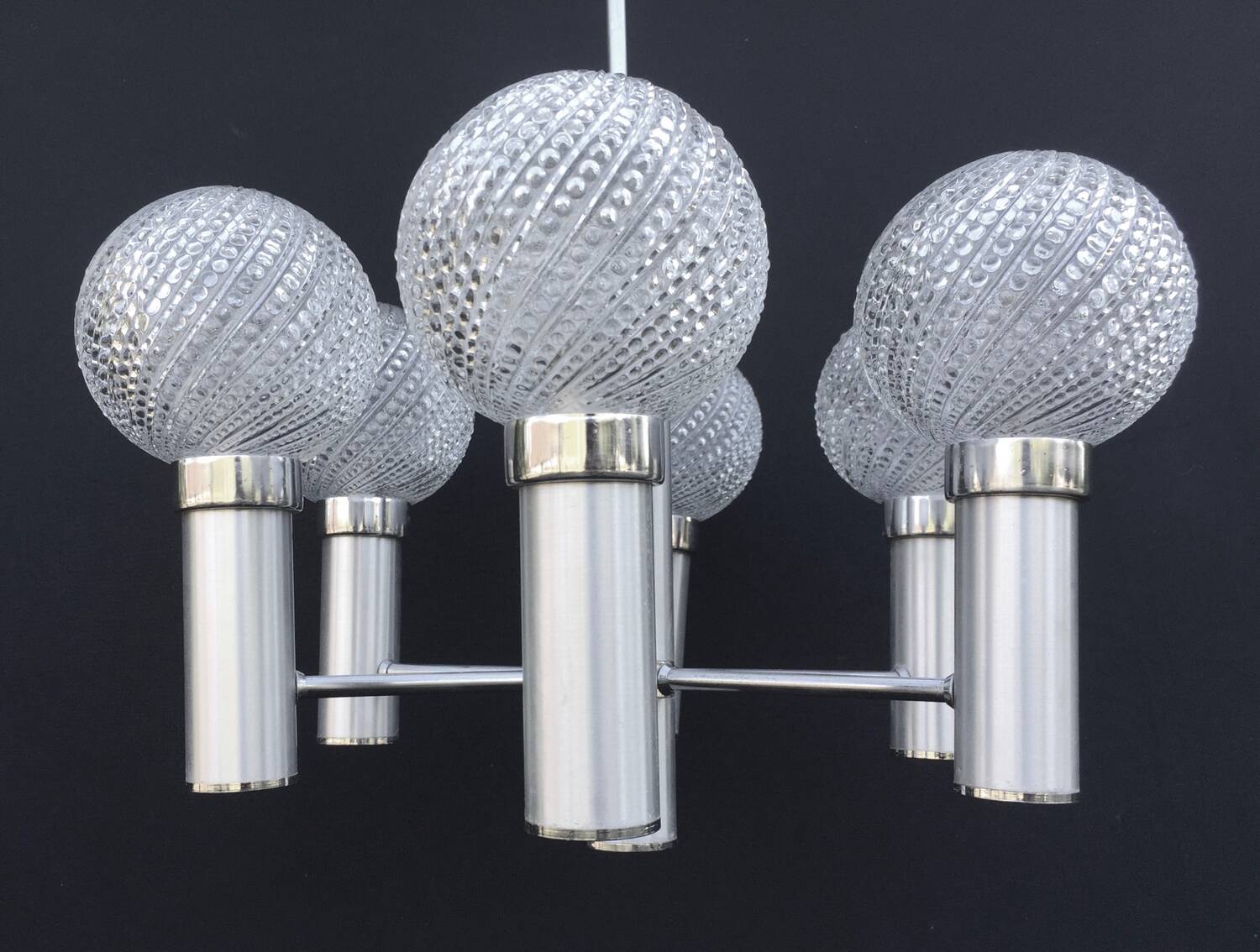 Chandelier metal chrome glass balls space age sputnik midcentury 70s