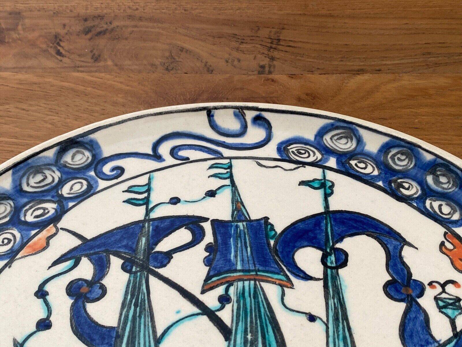 Iznik dish caravel decoration mid-20th century CB marking