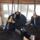 Trio of suspensions in enamelled sheet metal