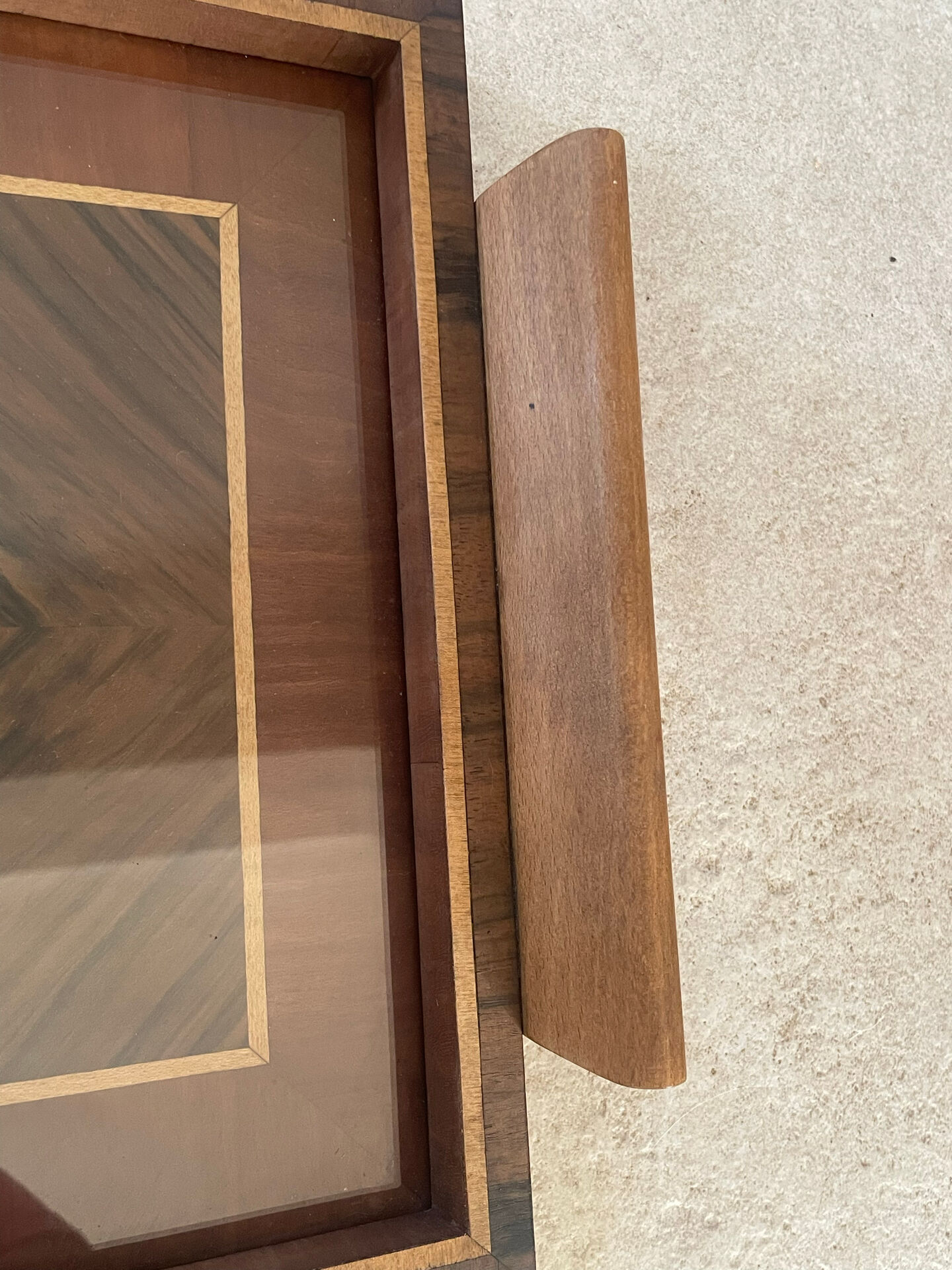 Art Deco service tray in precious wood under glass