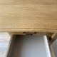Antique 2-drawer desk in raw wood and beige, renovated.