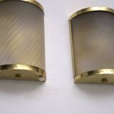 Rare Set of Four Valentino Brass and Etched Glass Wall Sconces, Italy 1980s