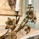 Large brass chandelier with 5 branches and fleur-de-lis design