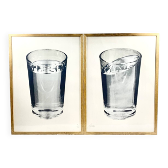 Lot de 2 verre d'eau imprimé sur toile, signé Fabrizio Plessi 01/50, Italie 1975