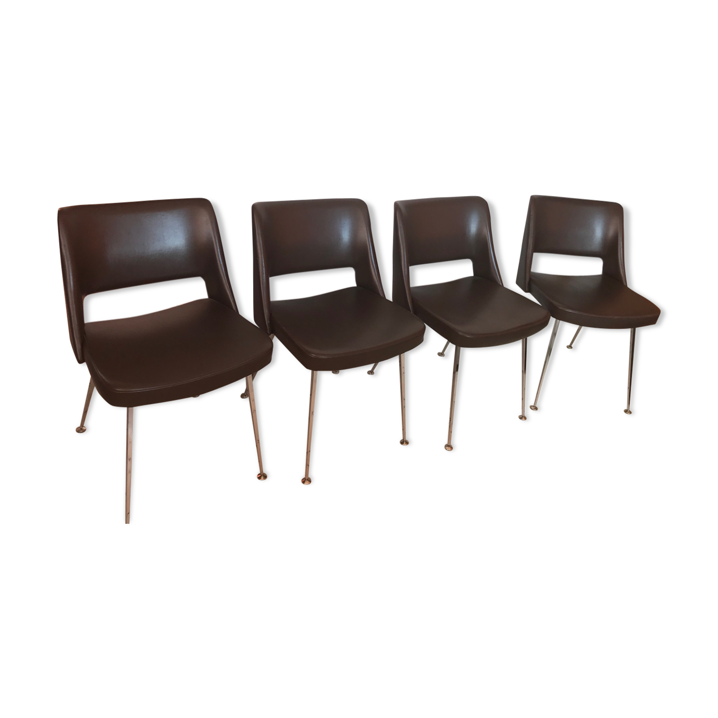 4 VINTAGE chairs in arflex-style brown skai