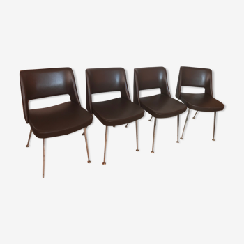 Set de 4 chaises vintage en skai marron
