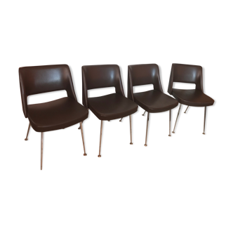 Set de 4 chaises vintage en skai marron