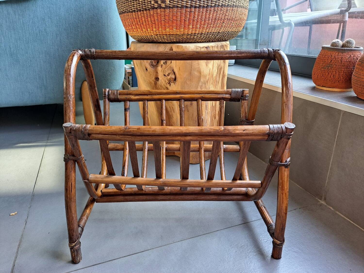 vintage rattan magazine rack