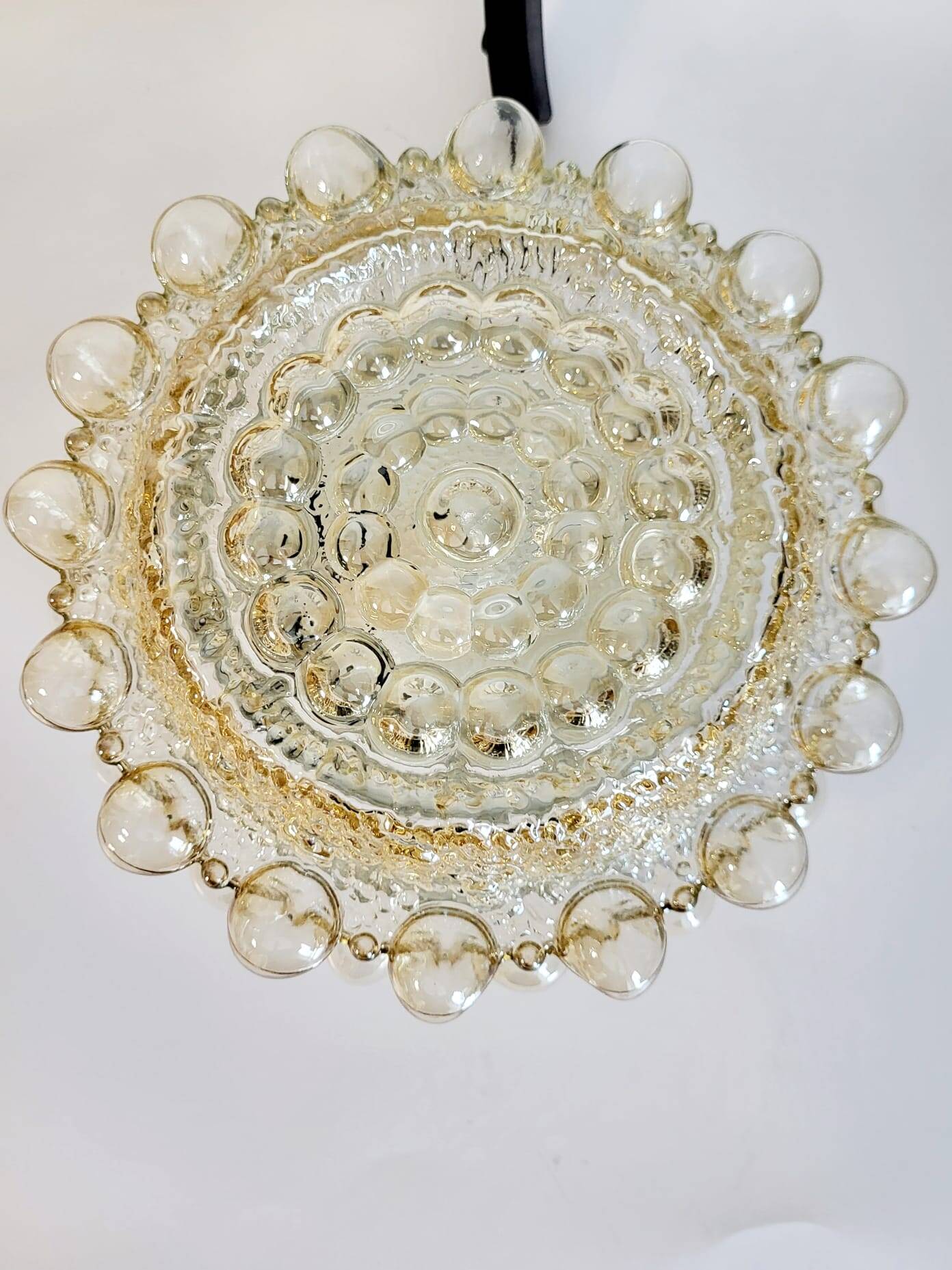 Vintage glazen wand of plafondlamp, bubble reliëf space age, jaren 1970