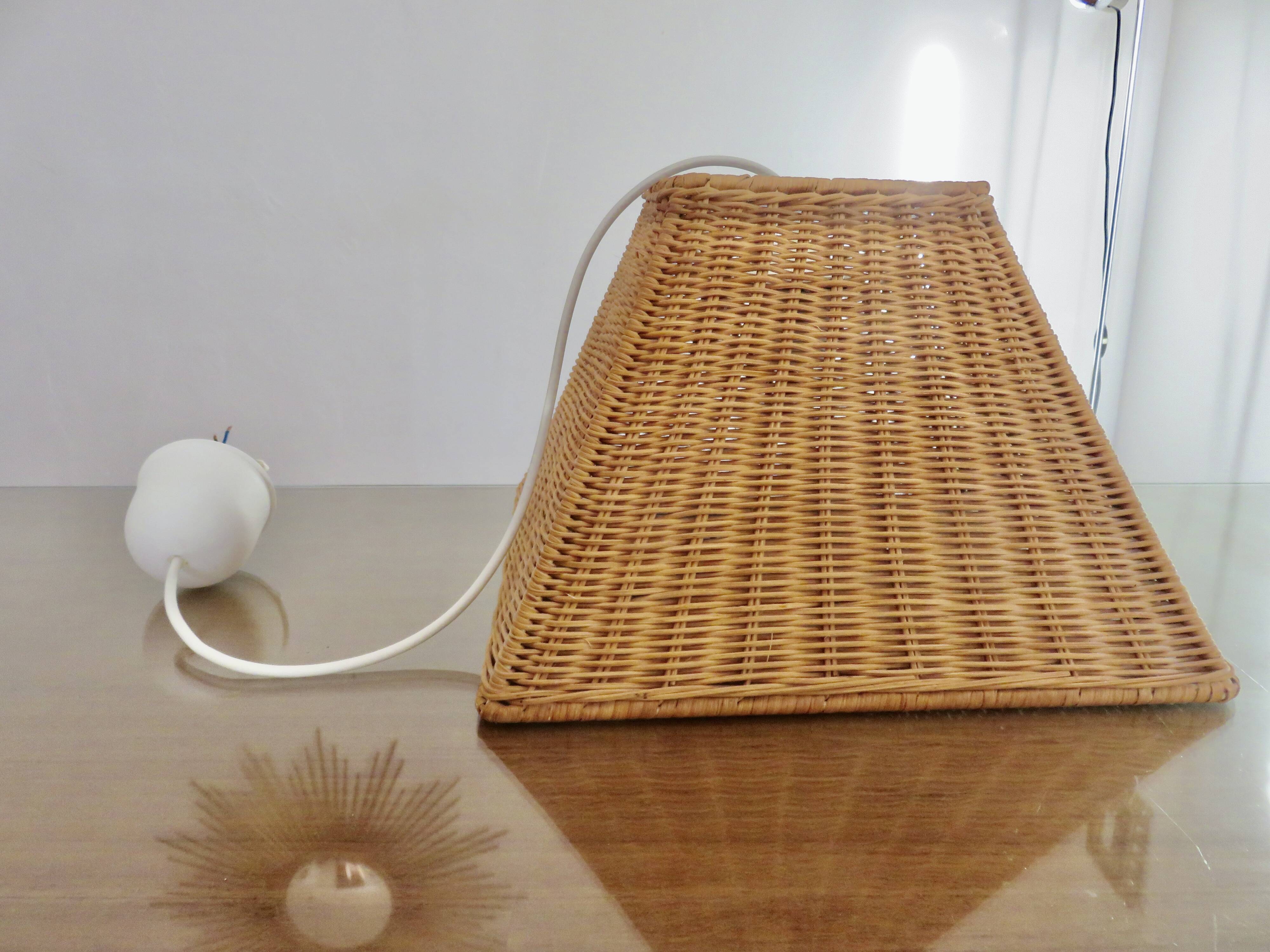 Large 1970s rattan pendant light