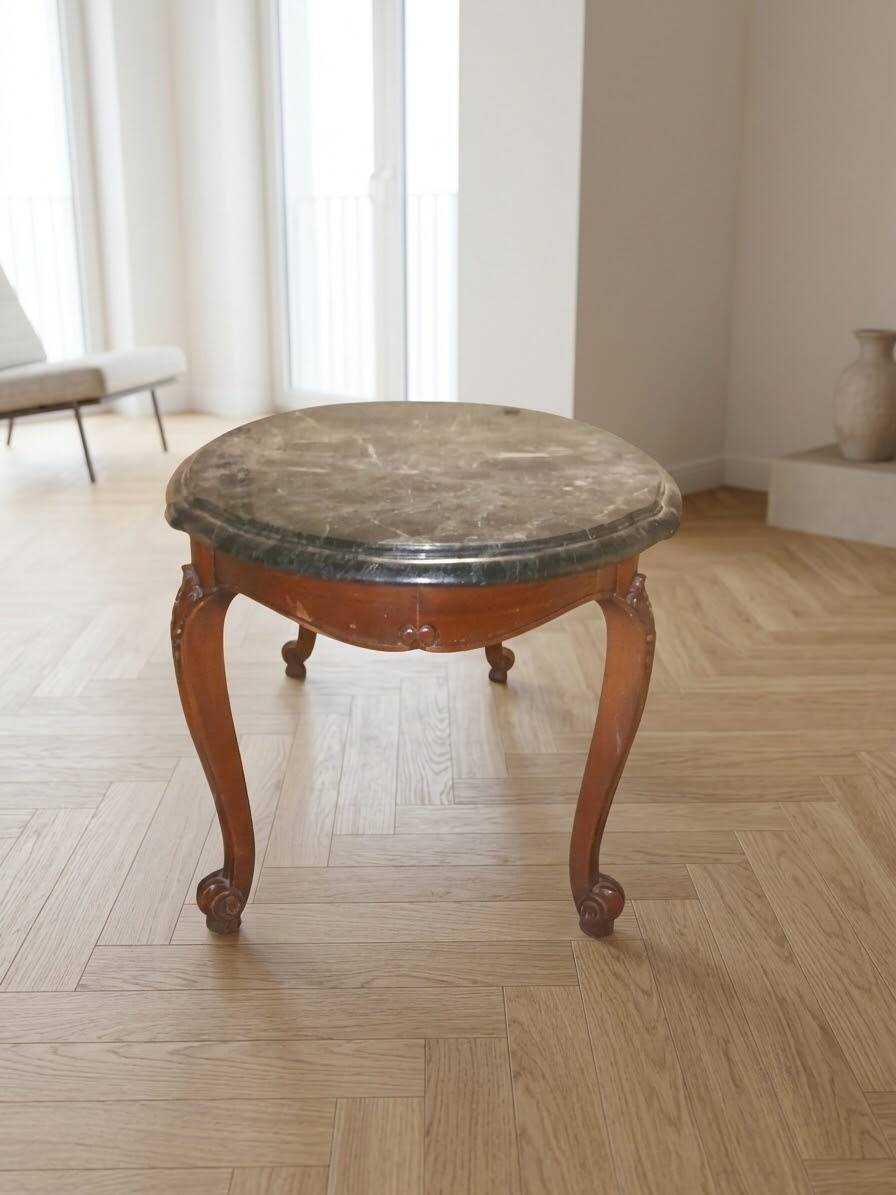 Large antique coffee table in Louis XV style – green marble top