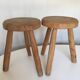 Pair of tripod stools of farm in raw Elm
