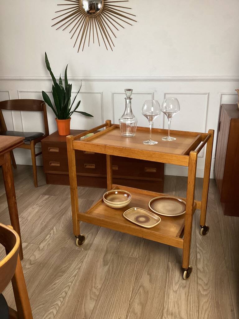 Pine serving trolley