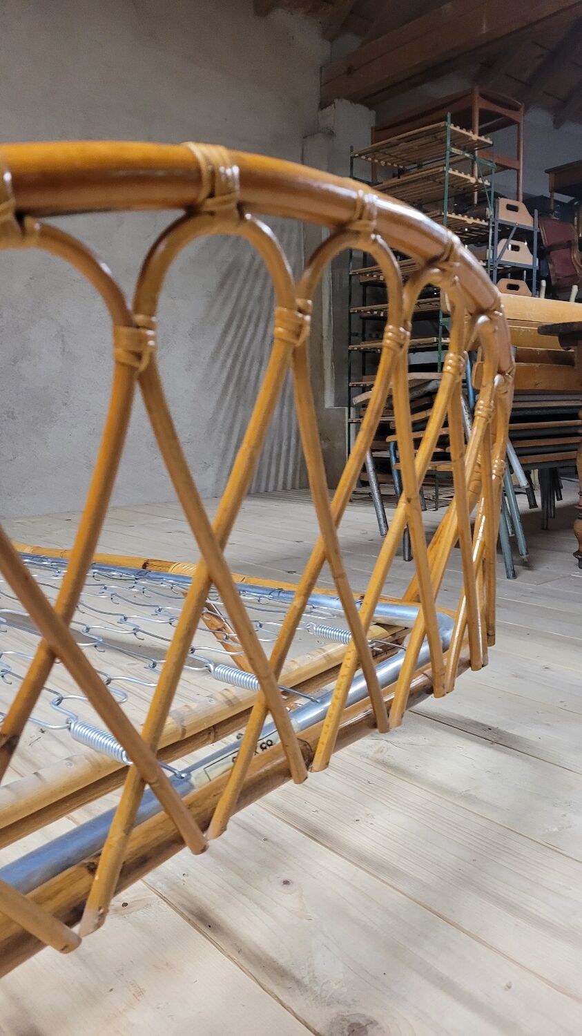 Vintage rattan basket sofa bed - 1950s