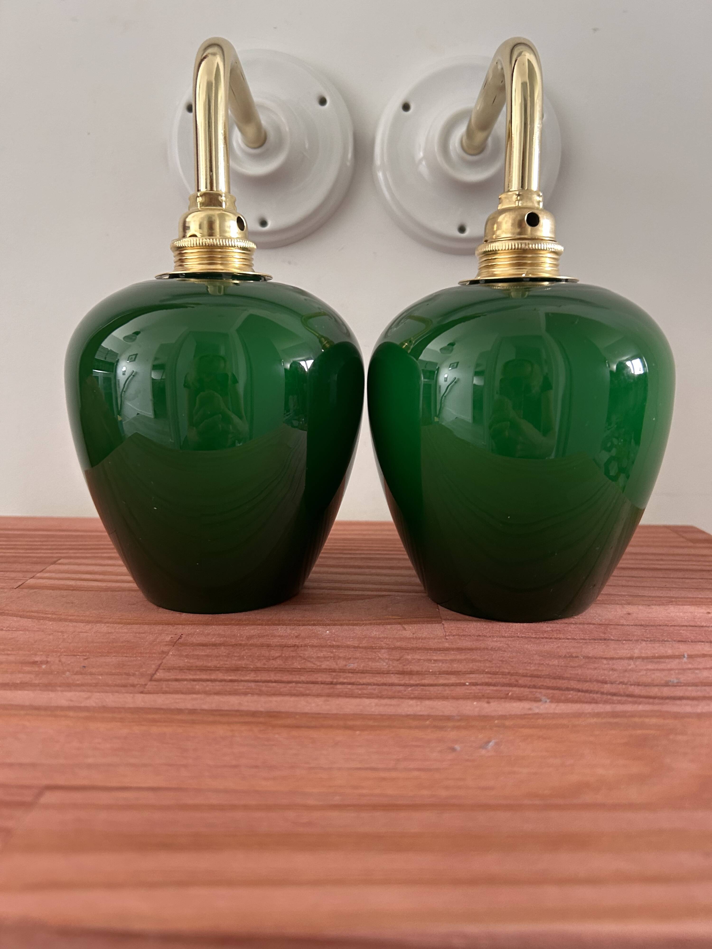 Pair of green opaline wall lights