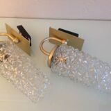 Pair of tulip glass and gold/vintage metal wall lamps 60/70