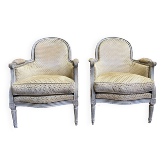 Pair of Louis XVI style bergères armchairs