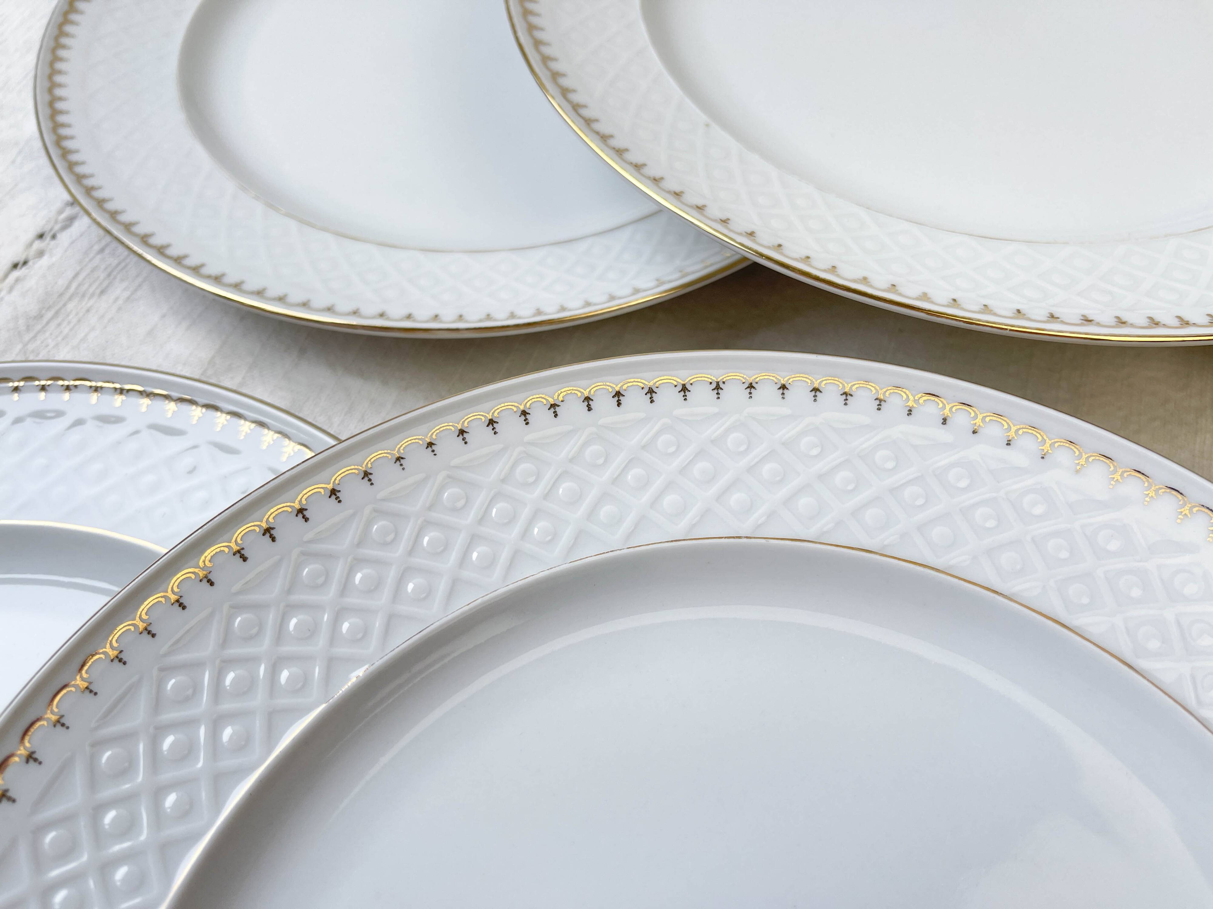 7 vintage flat plates in golden white porcelain BAVARIA model "Annabell"