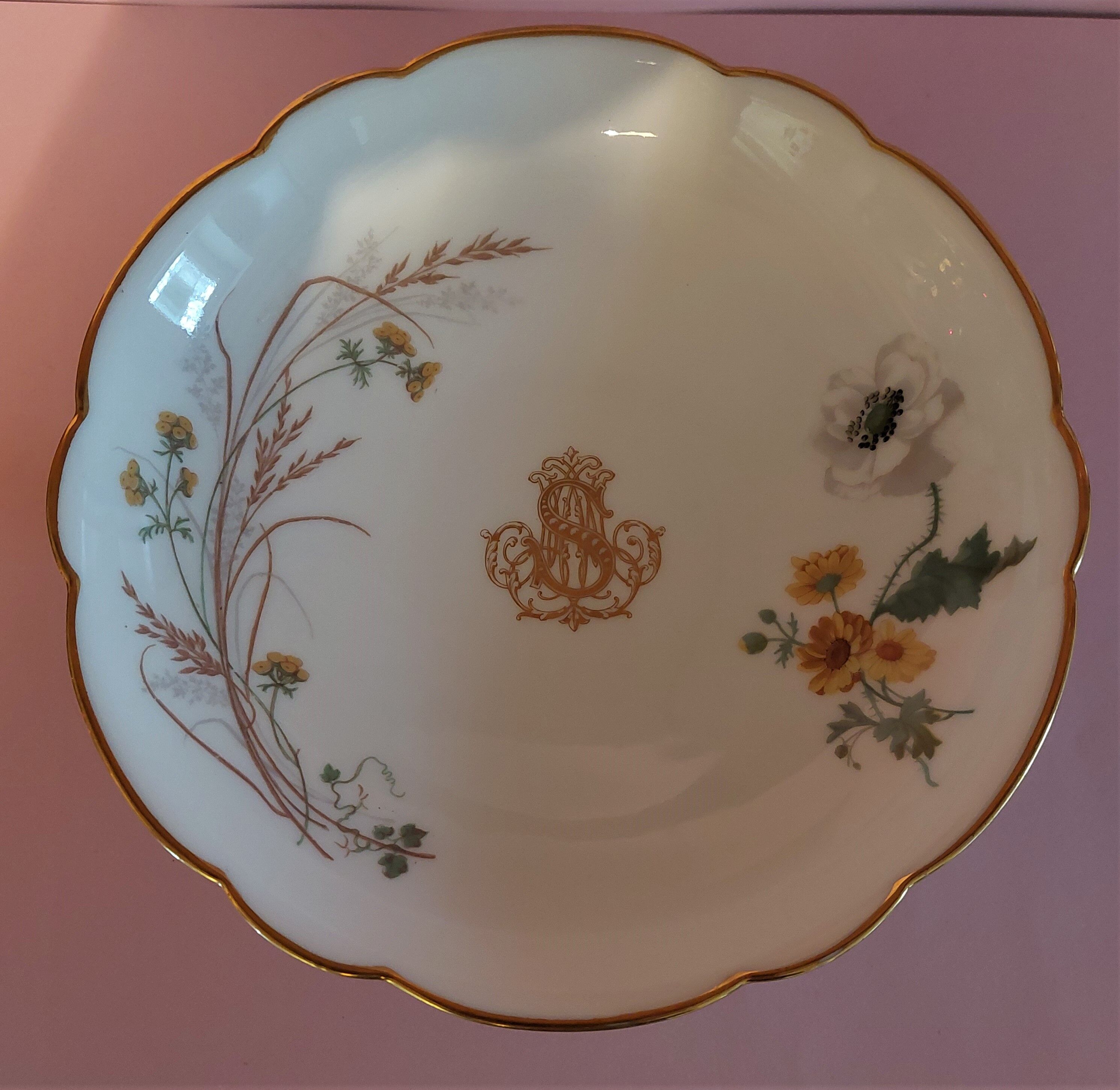 Porcelain compotier monogram gold store of the iron bridge Paris