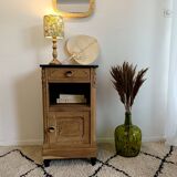 Bedside table in solid black oak and natural Art Deco wood
