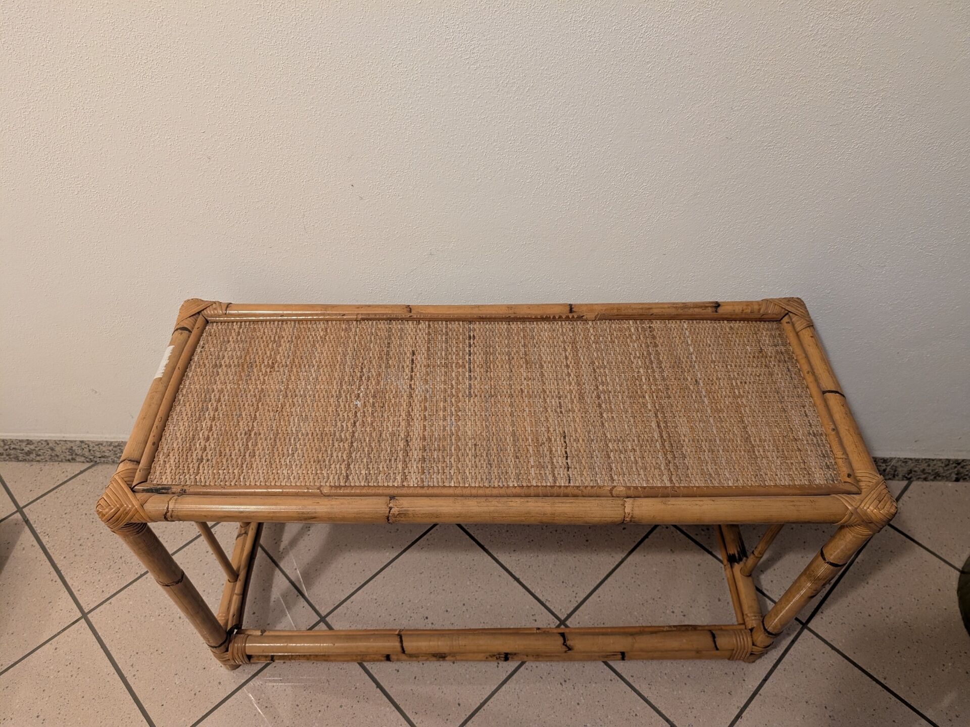 Vintage low bench / sideboard in bamboo and wicker – Boho-Chic style / M