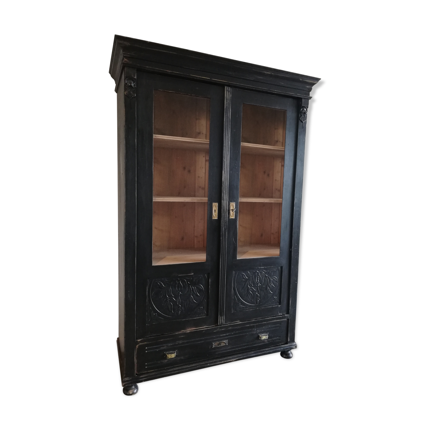 Parisian glazed wardrobe, Vintage painted showcase library
