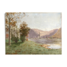 Ancient painting "Landscape at the River" E. Poux Doubs signed cf. Isenbart Charigny