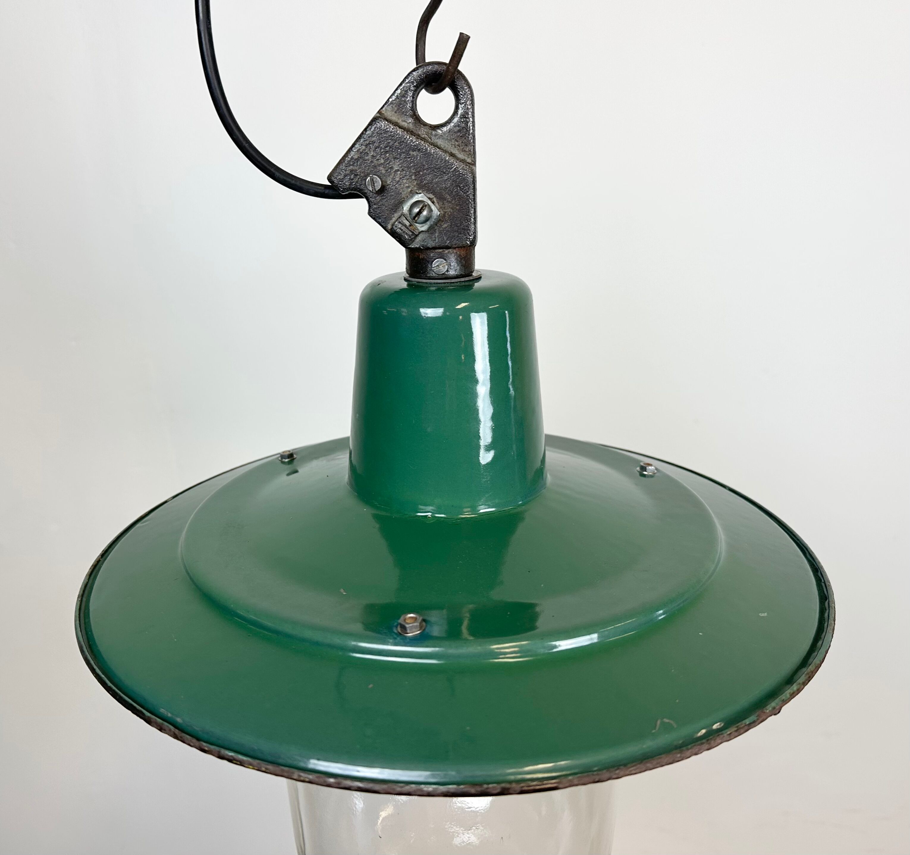 Green Enamel and Cast Iron Industrial Pendant Light, 1960s