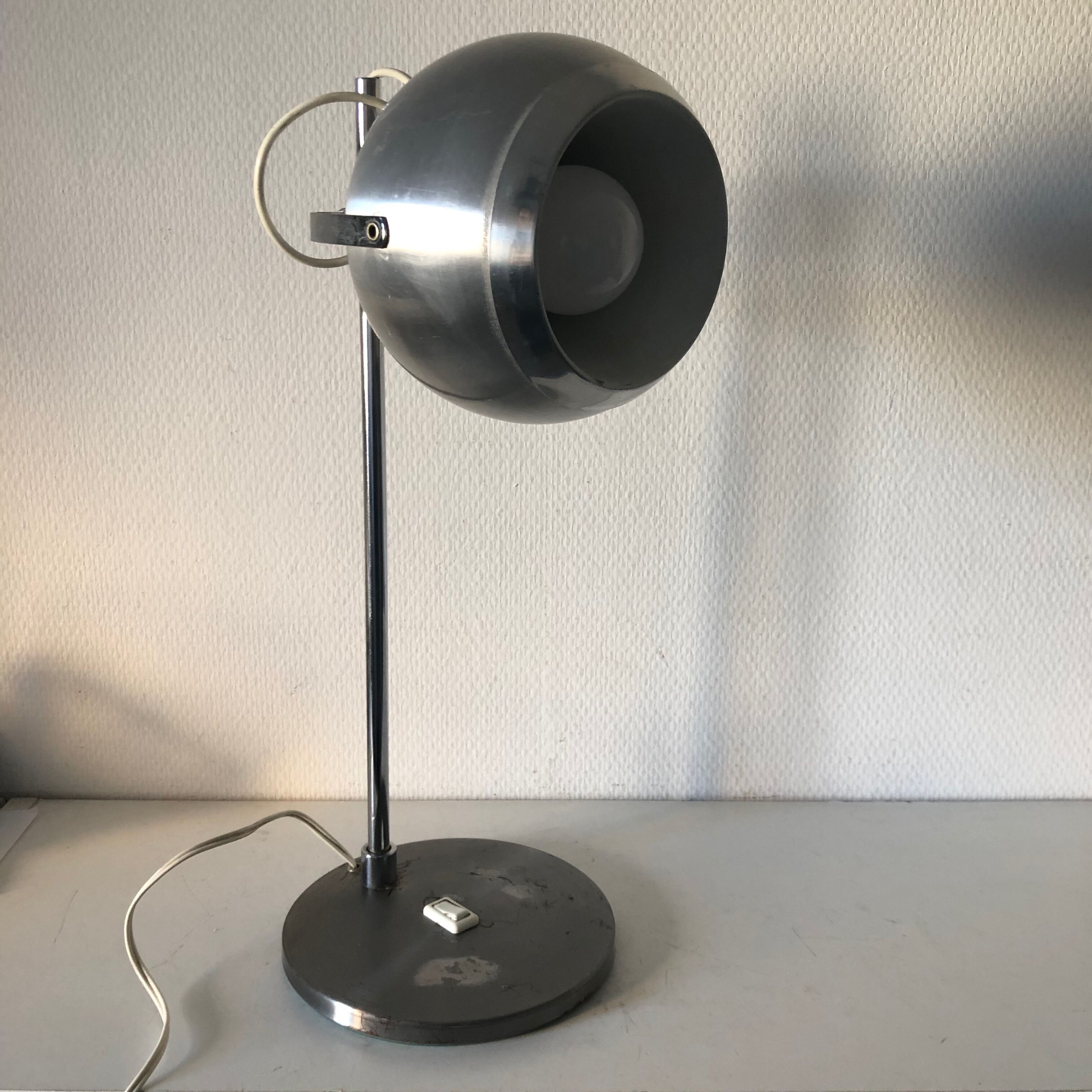 Large vintage lamp 1960 brushed steel eyeball - 44 cm