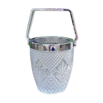 Glacons/ice bucket vintage chissed glass, silver metal cove