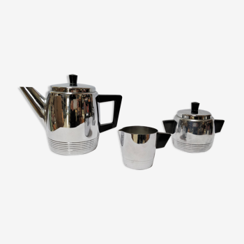 Teapot, sugar and chrome copper milk pot