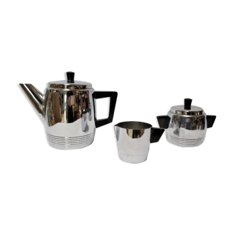 Teapot, sugar and chrome copper milk pot
