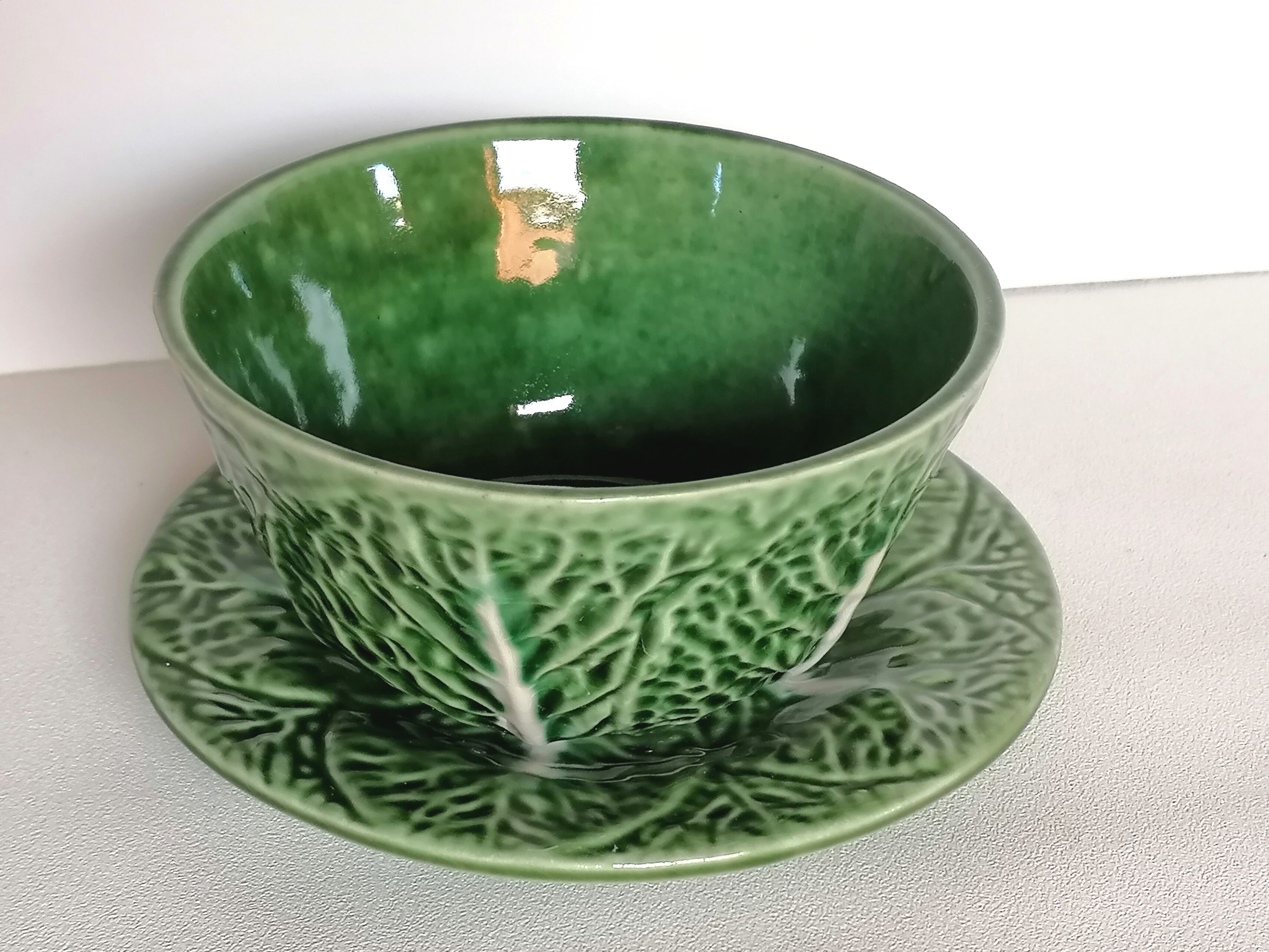 Two bowls in dabbling and their plates leaves cabbage