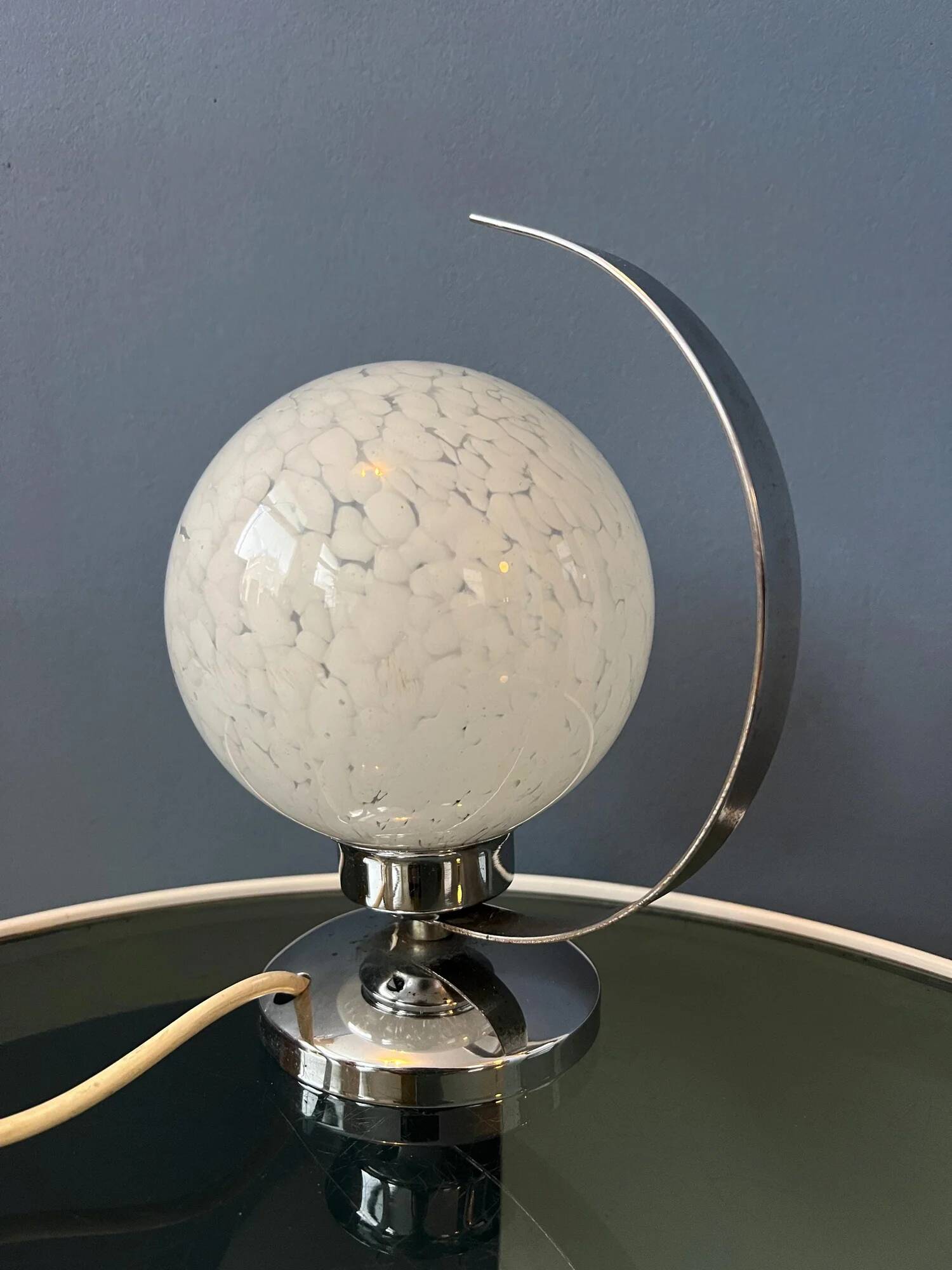 Vintage chrome table lamp with glass shade
