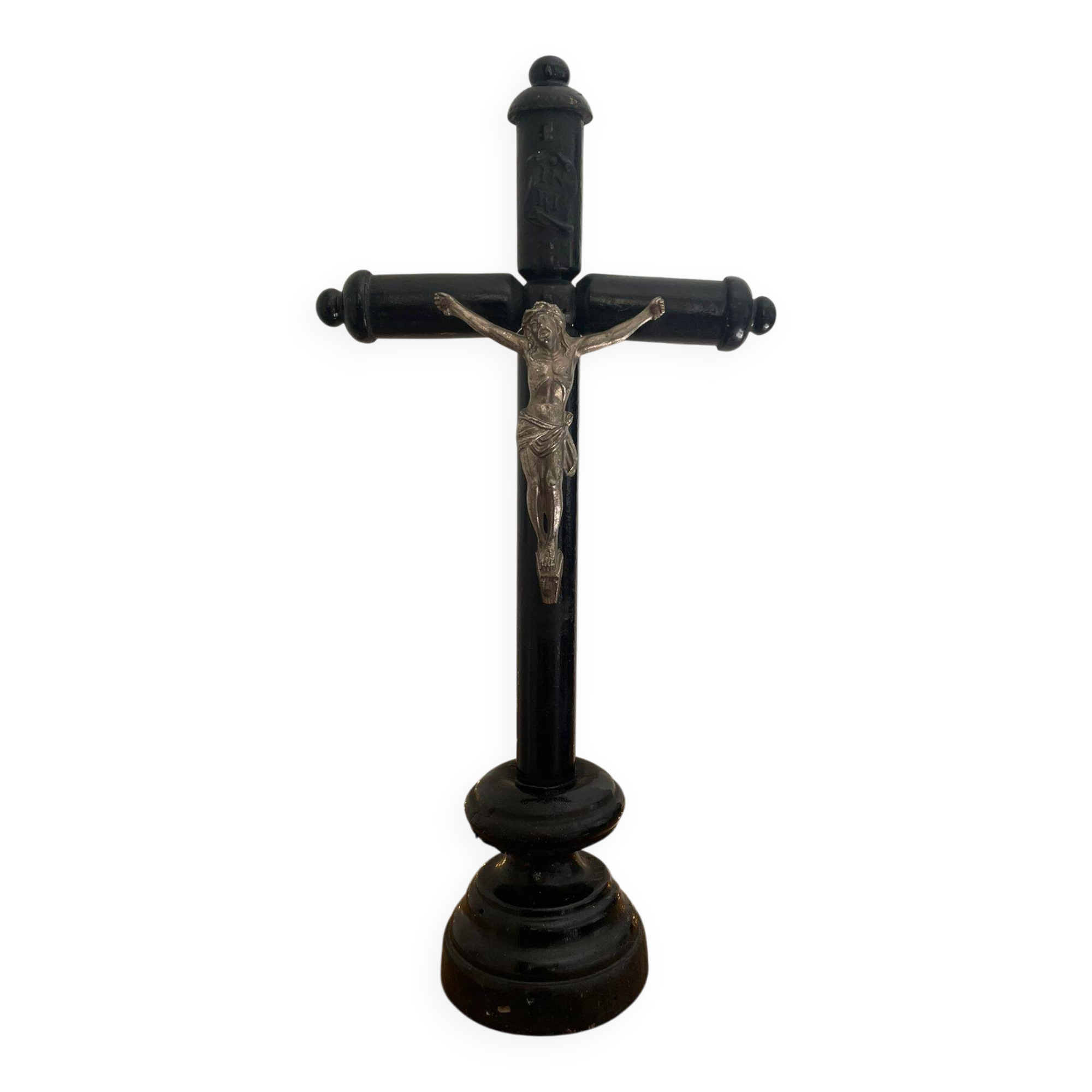 Blackened wood crucifix on base (26 cm)