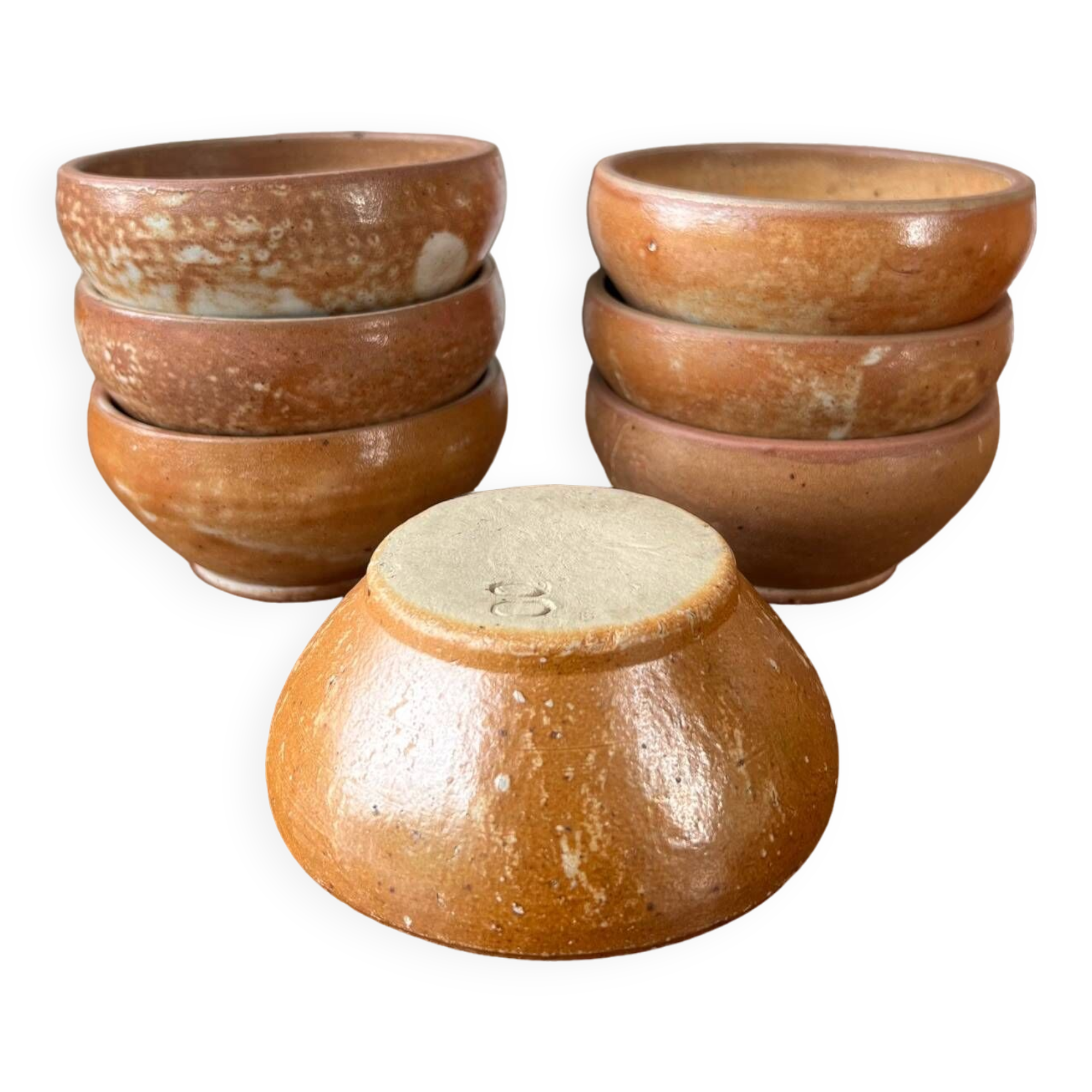 7 old stoneware bowls