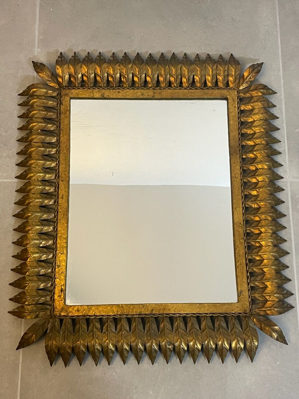 Rectangular sun mirror in wrought iron italian manufacture 50's